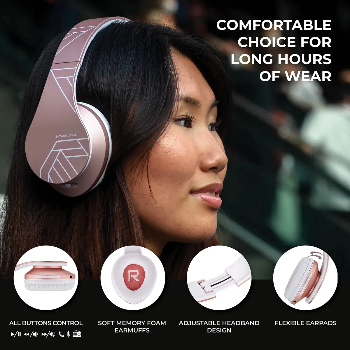 PowerLocus Bluetooth Over-Ear Kopfhörer, Kabellos Stereo Faltbare Kopfhörer Kabellose und Kabel-Kopfhörer mit Integriertem Mikrofon, Micro SD/TF, FM für Handys/iPad/Laptops & PC (Rose Gold)