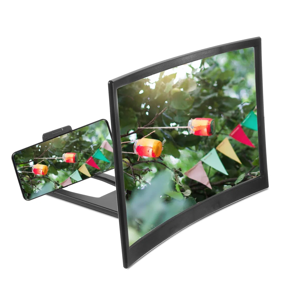 QUARKZMAN 14" Bildschirm Lupe für Handy 3D HD Vergrößernde Projektor Bildschirm Verstärker Stand für Alle Telefone Filme Videospiele Schwarz 12x7.5x0.5