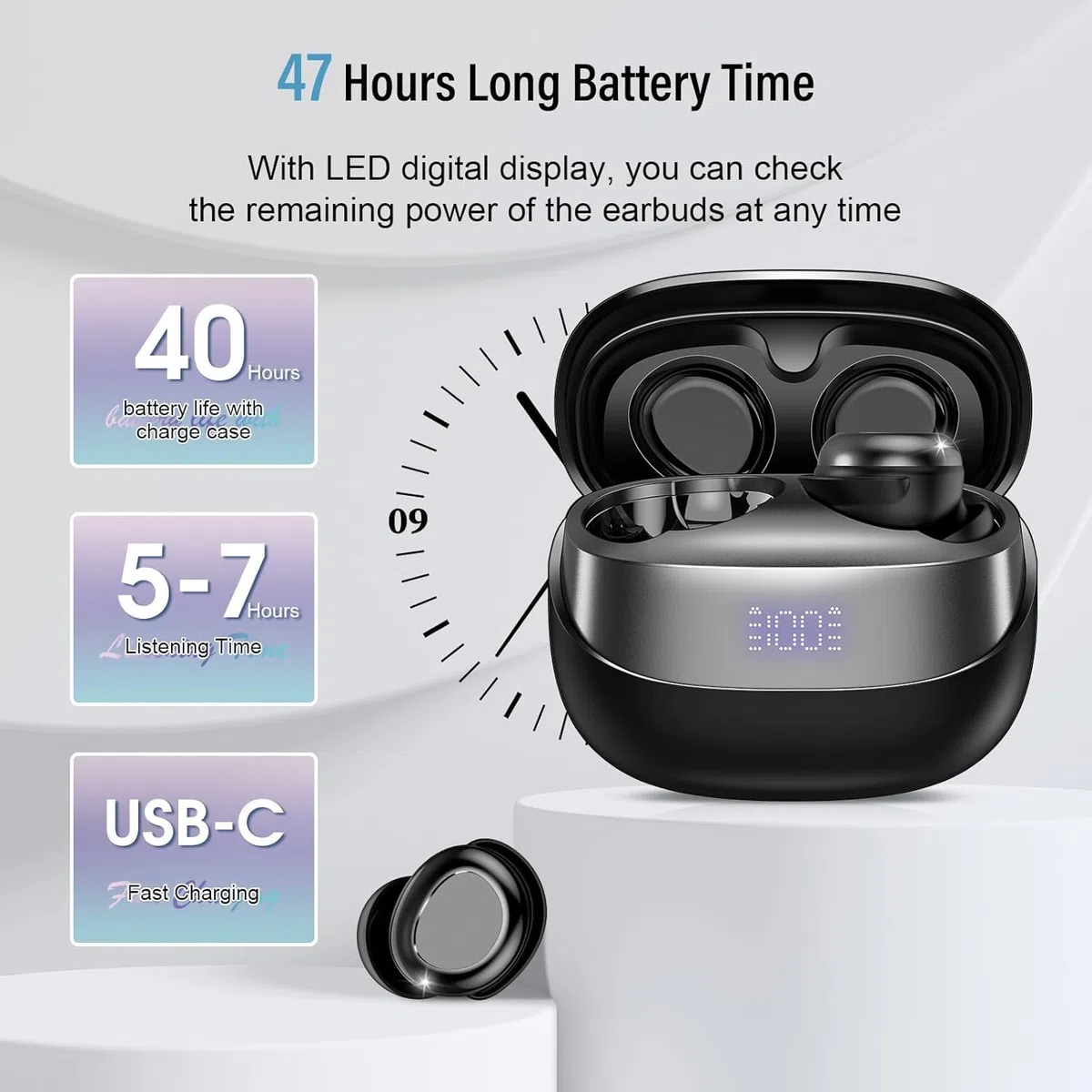 Schlafkopfhörer Bluetooth 5.4, 2026 Mini In Ear Kopfhörer Kabellos für Seitenschläfer, 47Std Spielzeit Sleep Earbuds mit LED-Anzeige, Passive Geräuschisolierung, HiFi Stereo Ohrhörer für Schlaf/Reise