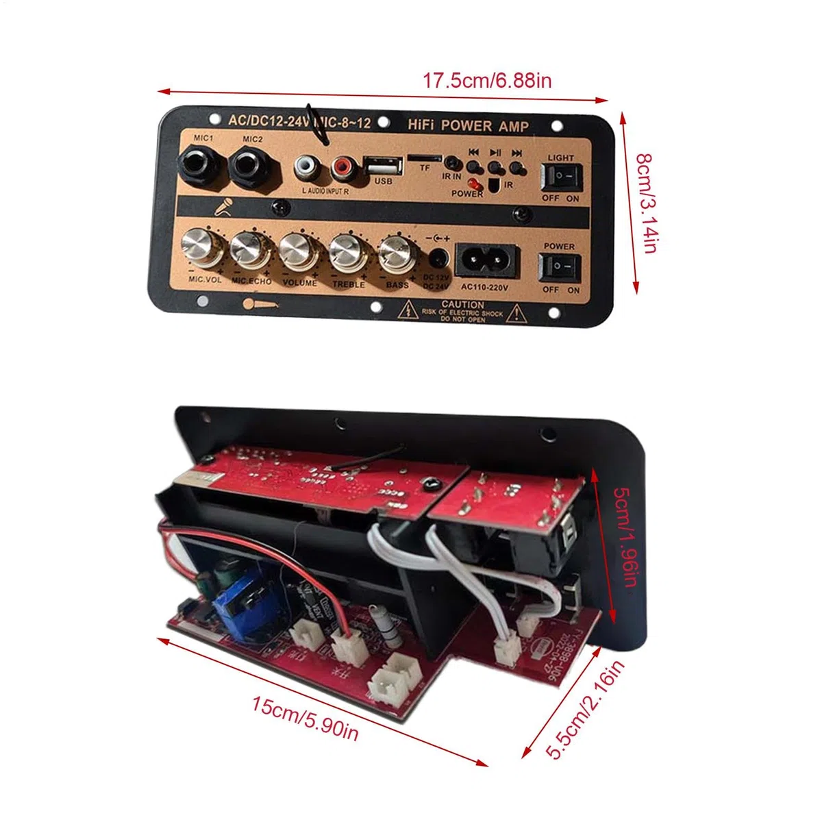 Hochleistungsverstärkerkarte, Auto-Leistungsverstärkerkarte, Stereo-AMP-Modul 12 V und 24 V mit digitaler Anzeige | Kabellose Lautsprecherkarte mit Fernbedienung,