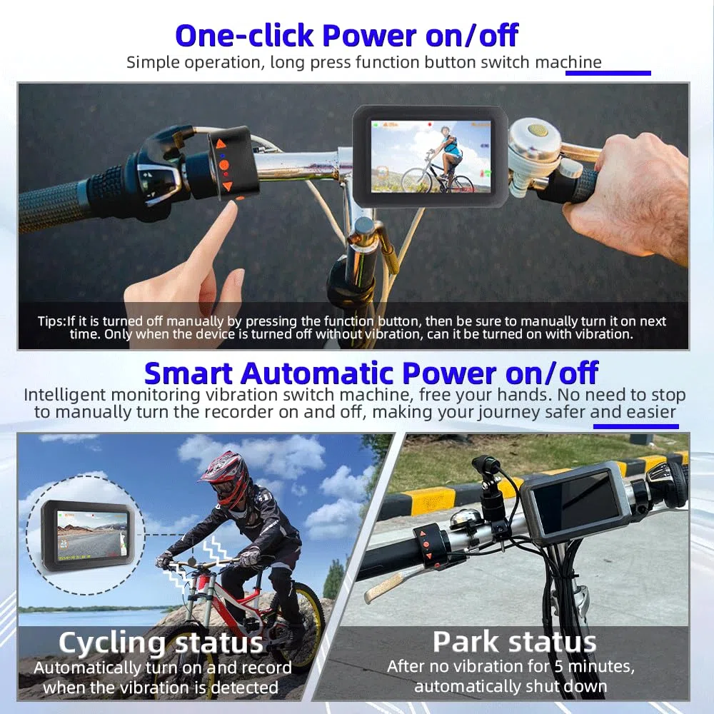 VSYSTO Fahrrad Kamera, WiFi GPS 4 Zoll Bildschirm 1080P Selfie und Hinterkamera Fahrrad Spiegel Dash Kamera, asistierter Fahrmodus, verdrahteter Controller, Temperatur und Kalorienanzeige (F3)