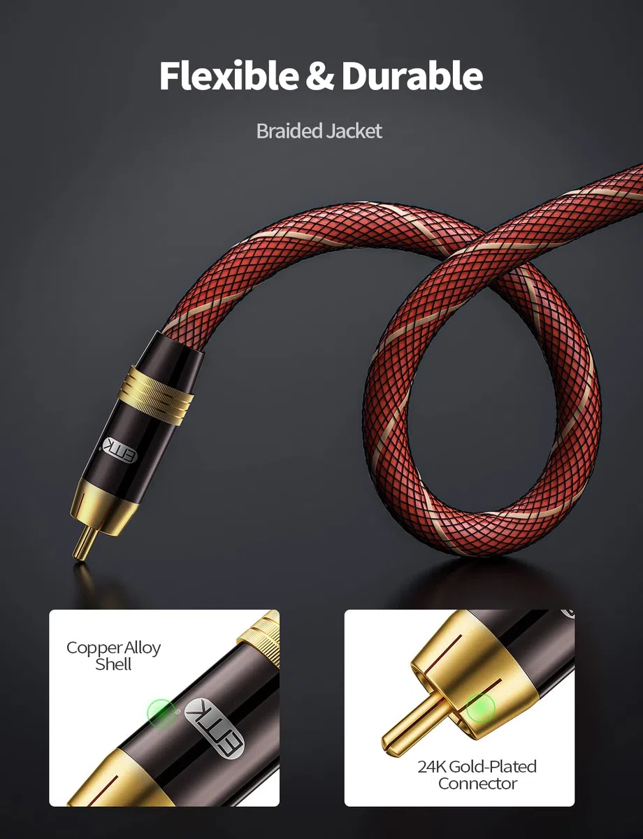 EMK Subwoofer Kabel, Digitales Koaxialkabel RCA zu RCA, Doppelt Geschirmt mit Vergoldeten Steckern, Orange (2m)