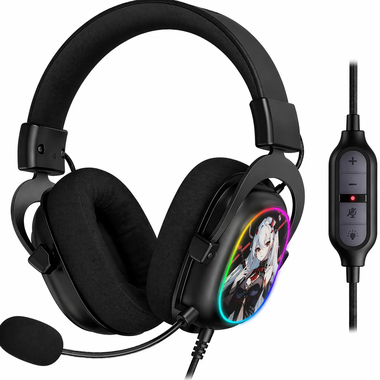 Redragon H510 AK RGB Gaming-Headset mit Kabel - 7.1 Surround Sound 53mm Audio-Treiber Memory Foam-Ohrpolstern austauschbarem Gehäuse Multi-Plattform Kopfhörer USB-betrieben für PC/PS4/NS