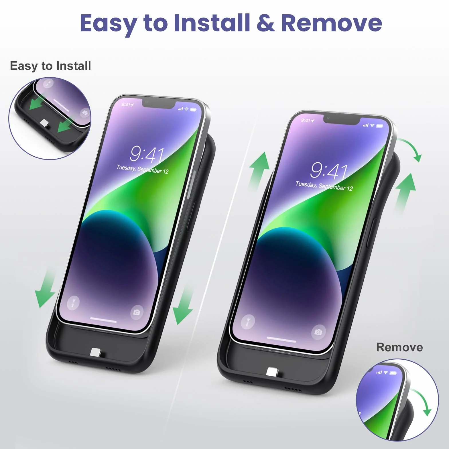 Akkuhülle für iPhone 13/13 Pro/14, 7500mAh Smart Battery Case Zusatzakku Ladehülle, 2023 Neues Tragbare Handyhülle Akku, Abnehmbare Powerbank Hülle Akku Case für iPhone 13/13 Pro/ 14 [6,1''] (Schwarz)