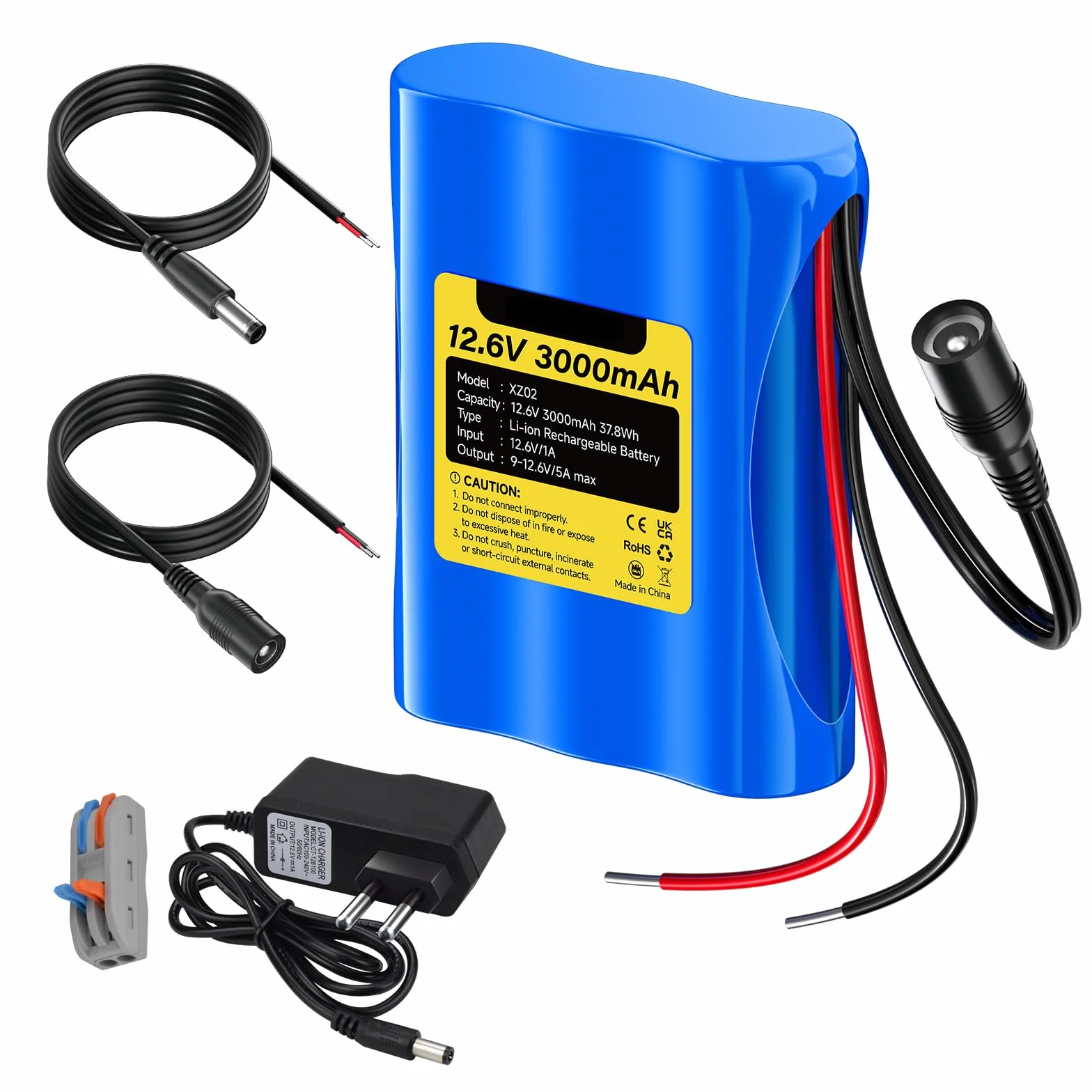CITYORK 12.6V DC 3000mAh wiederaufladbarer Lithium-Ionen Akku für Solar Paneele, CCTV-Kameras, Camcorder, LED-Streifenlichter, MP3-Player, DIY-Projekte und mehr