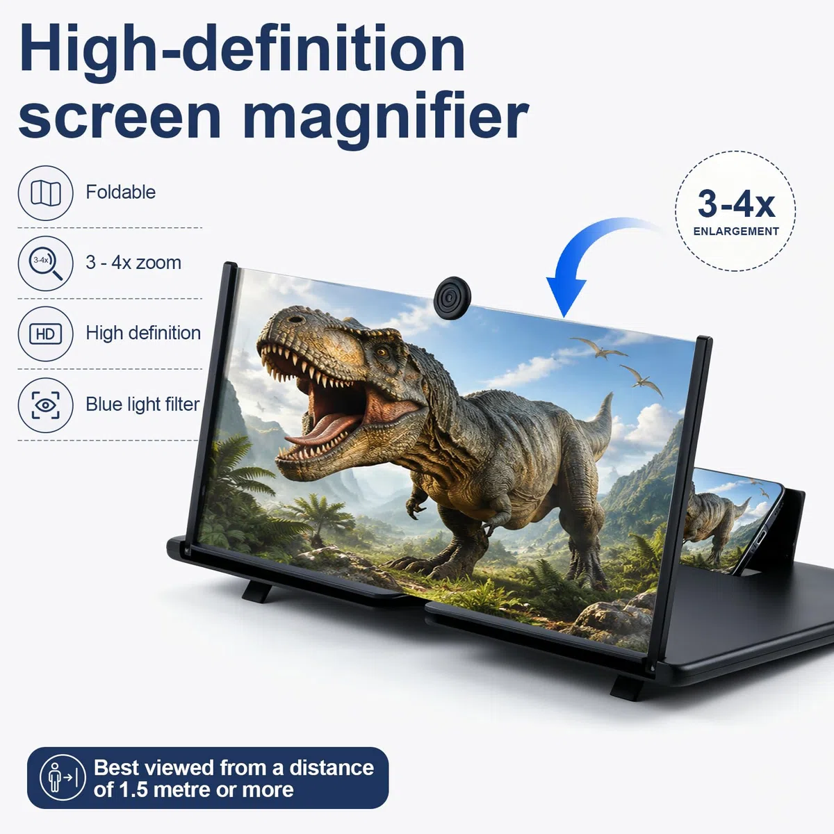 18 Zoll Bildschirmlupe für Handy, Handy Bildschirmlupe, 3D HD Handy Vergrößerungs Bildschirm, Bildschirm Lupe Handy, Ideal zum Anschauen von Fußballspielen und zum Zocken