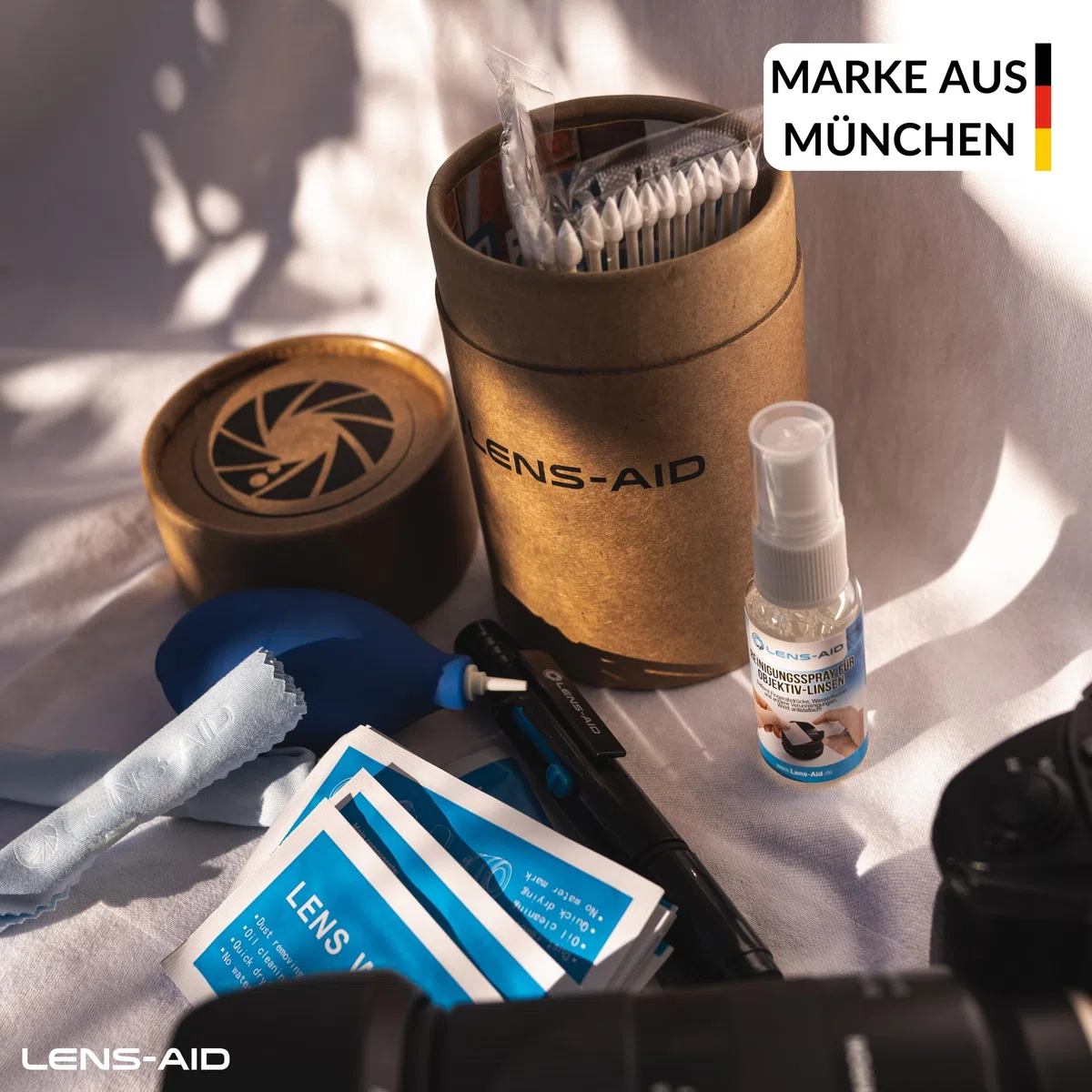 LENS-AID 8-in-1 Kamera Reinigungsset für Vollformat, APS-C & Objektiv - Mit Flüssig-Reiniger, Mikrofasertuch, Reinigungsstäbchen, feuchten Reinigungstüchern, Reinigungsstift, Blasebalg & mehr