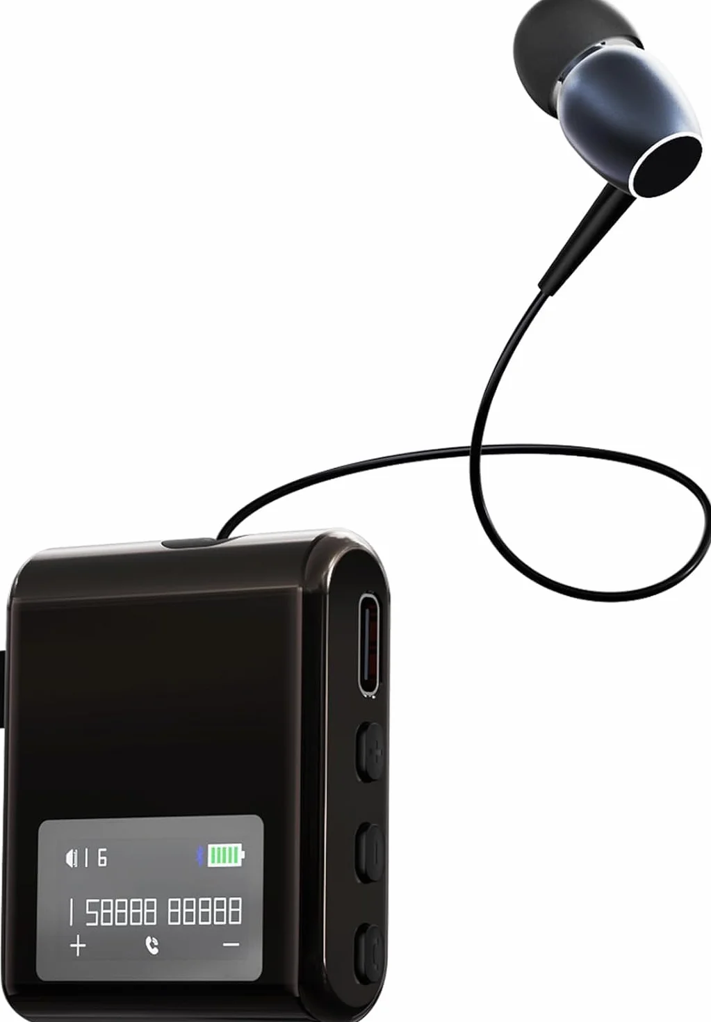 Bluetooth Business Headset mit Einziehbarem Kabel, Kabelloses Headset mit Mikrofon, Kabelloses Lavalier-Headset mit LCD-Display, Bluetooth 5.4, Schnellladefunktion (Schwarz)