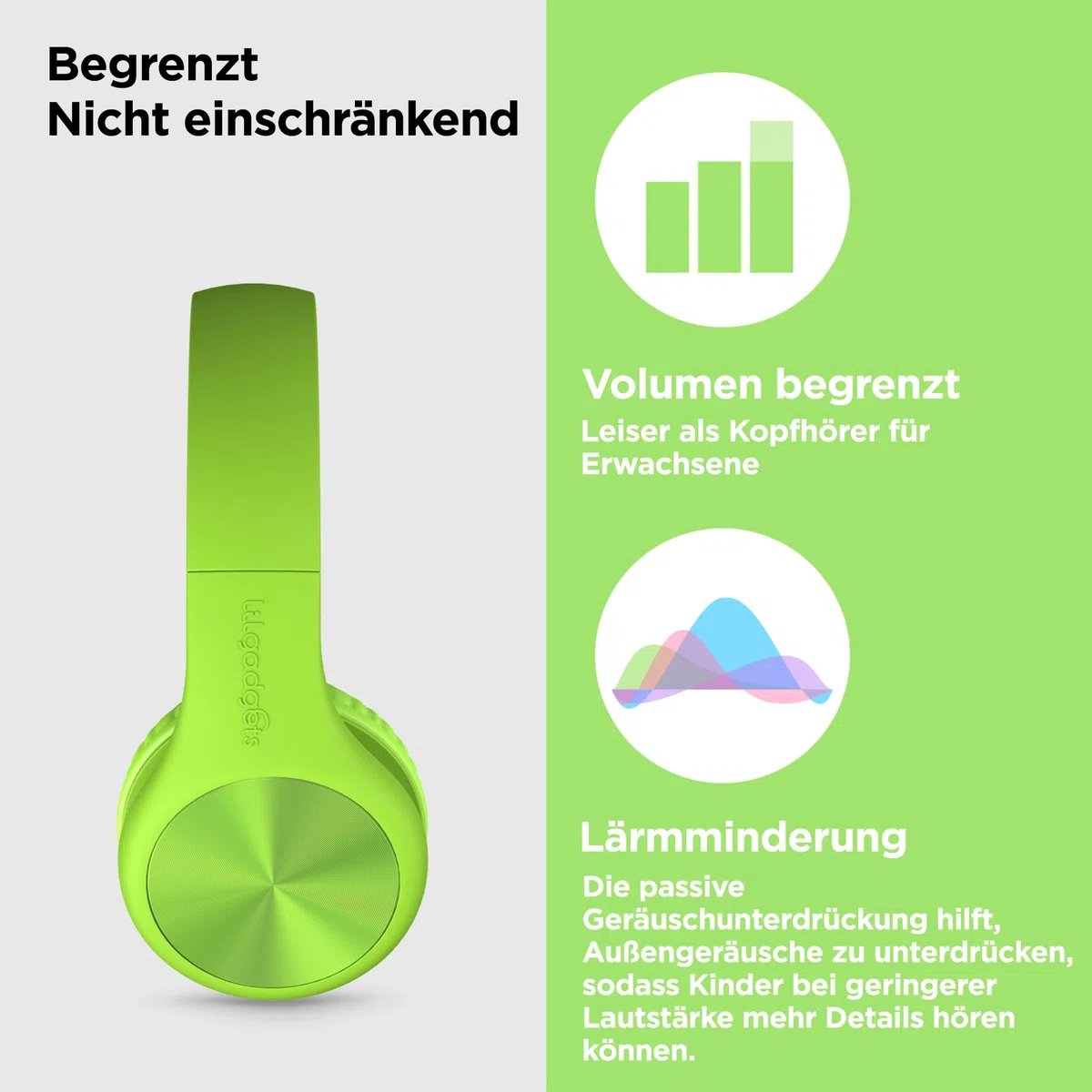 LilGadgets Connect+ Pro-Kopfhörer für Kinder und die Schule – speziell für den Komfort von Kindern entwickelt, faltbares Over-Ear-Headset mit Inline-Mikrofon, kabelgebundene Kopfhörer