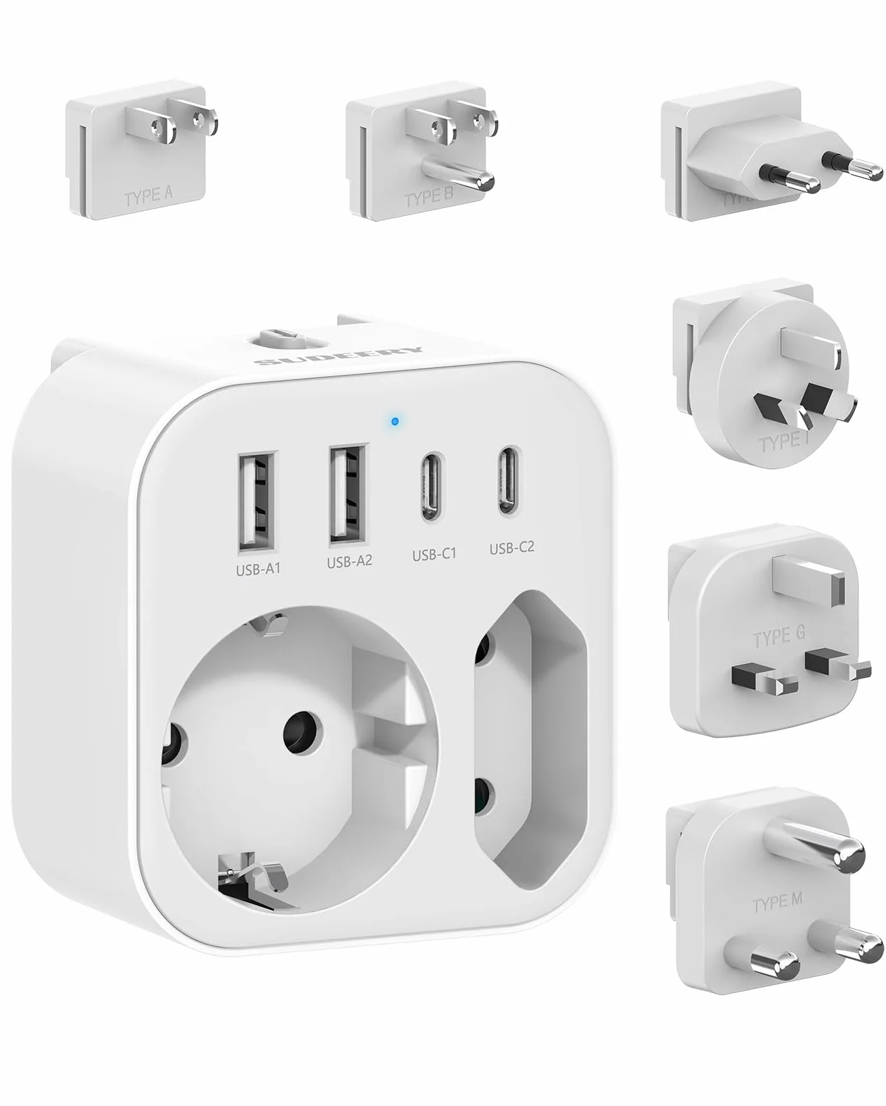 Reiseadapter Weltweit, Universal Reisestecker mit 2 USB A und 2 USB C, 6 Abnehmbare Internationale steckdosenadapter für USA UK EU AUS Japan Südafrika (6 Plug)