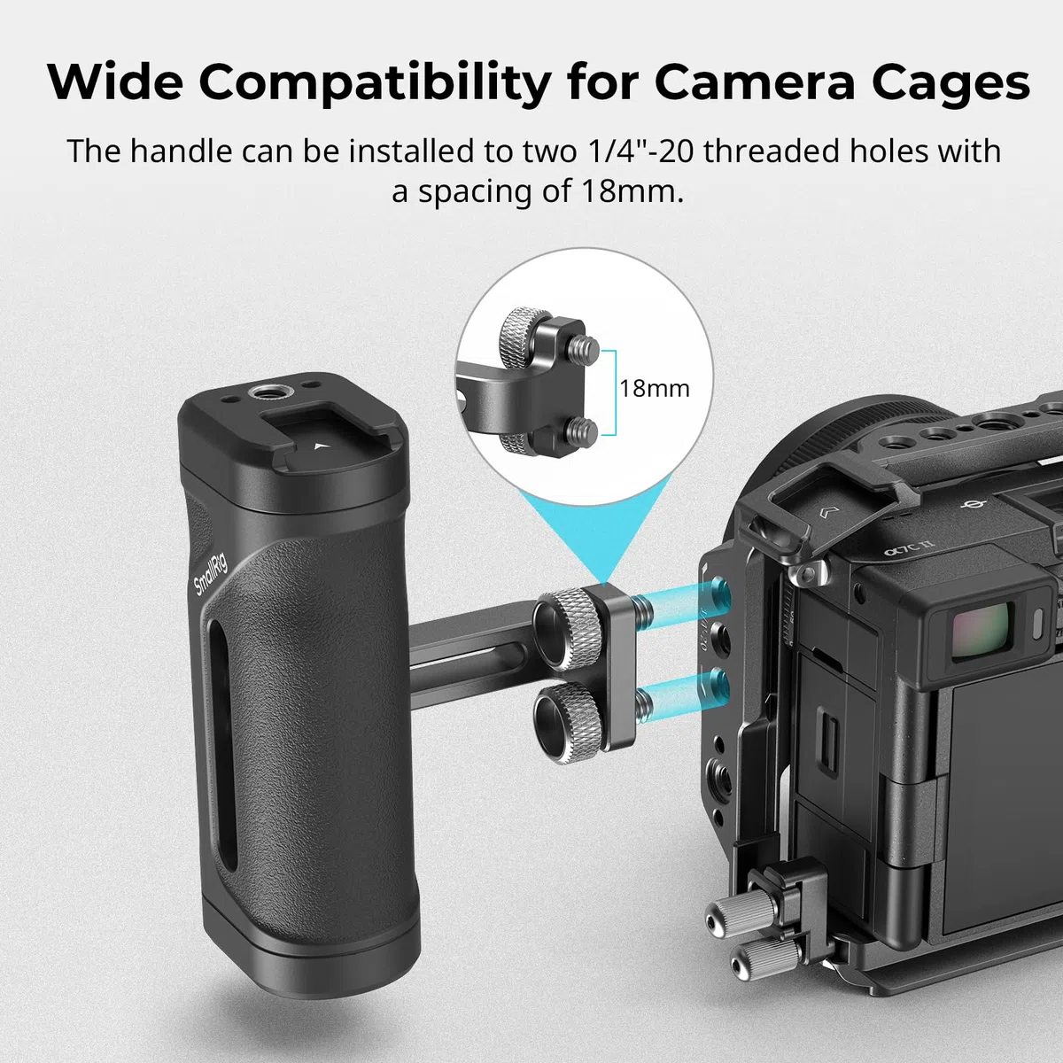 SMALLRIG Mini-Seitengriff Side Handle für 1/4"-20 Gewindelöcher, Kamerakäfiggriff, nach Oben und unten verstellbar, ergonomischer Kameragriff mit integriertem Blitzschuh und Gewindeloch – 4755