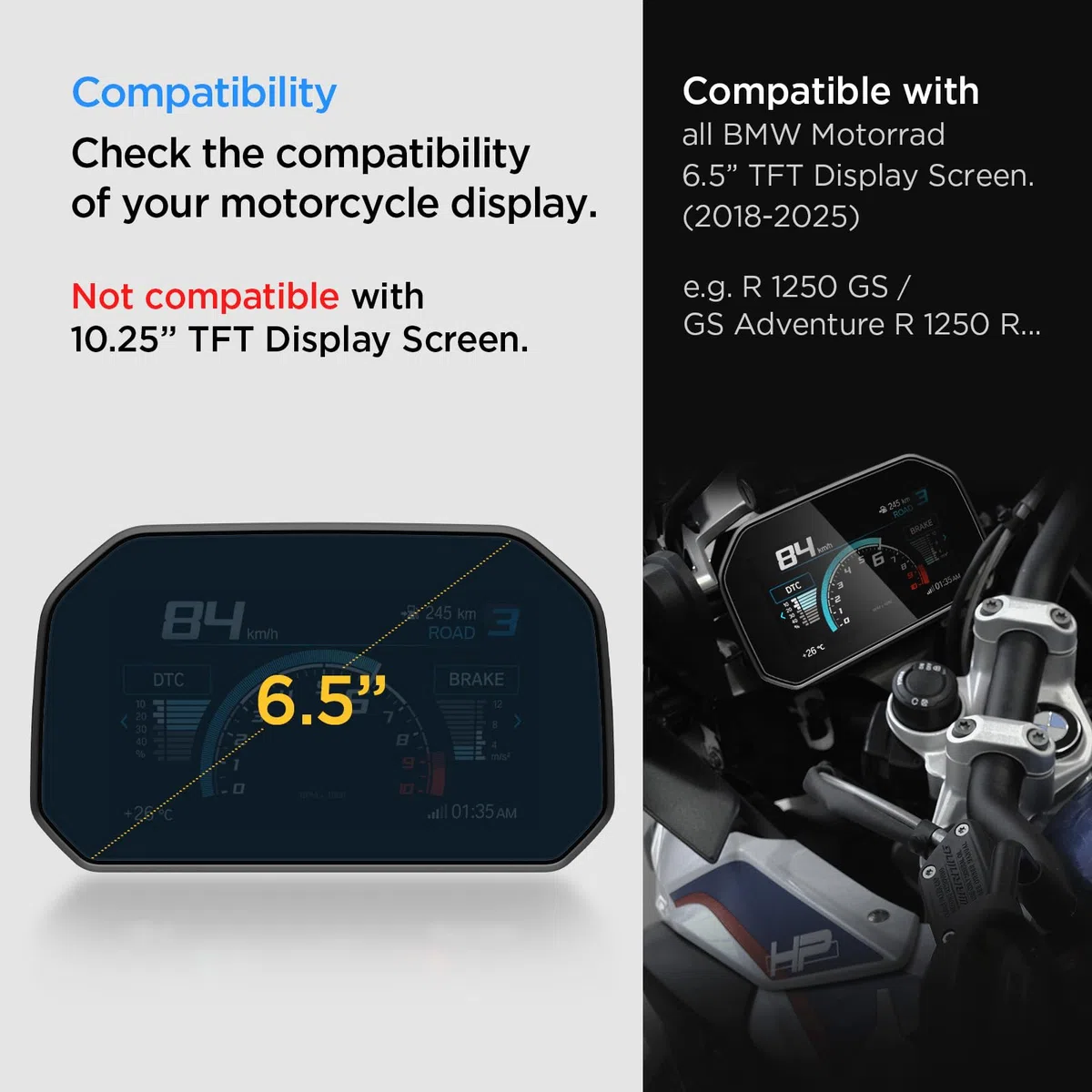 Spigen Glas.tR Slim Schutzfolie kompatibel mit BMW Motorrad 6.5 Zoll TFT Display, R 1250 GS (2018-2025), R 1250 GS Adventure (2018-2025), Kristallklar, Kratzfest, 9H Härte Folie