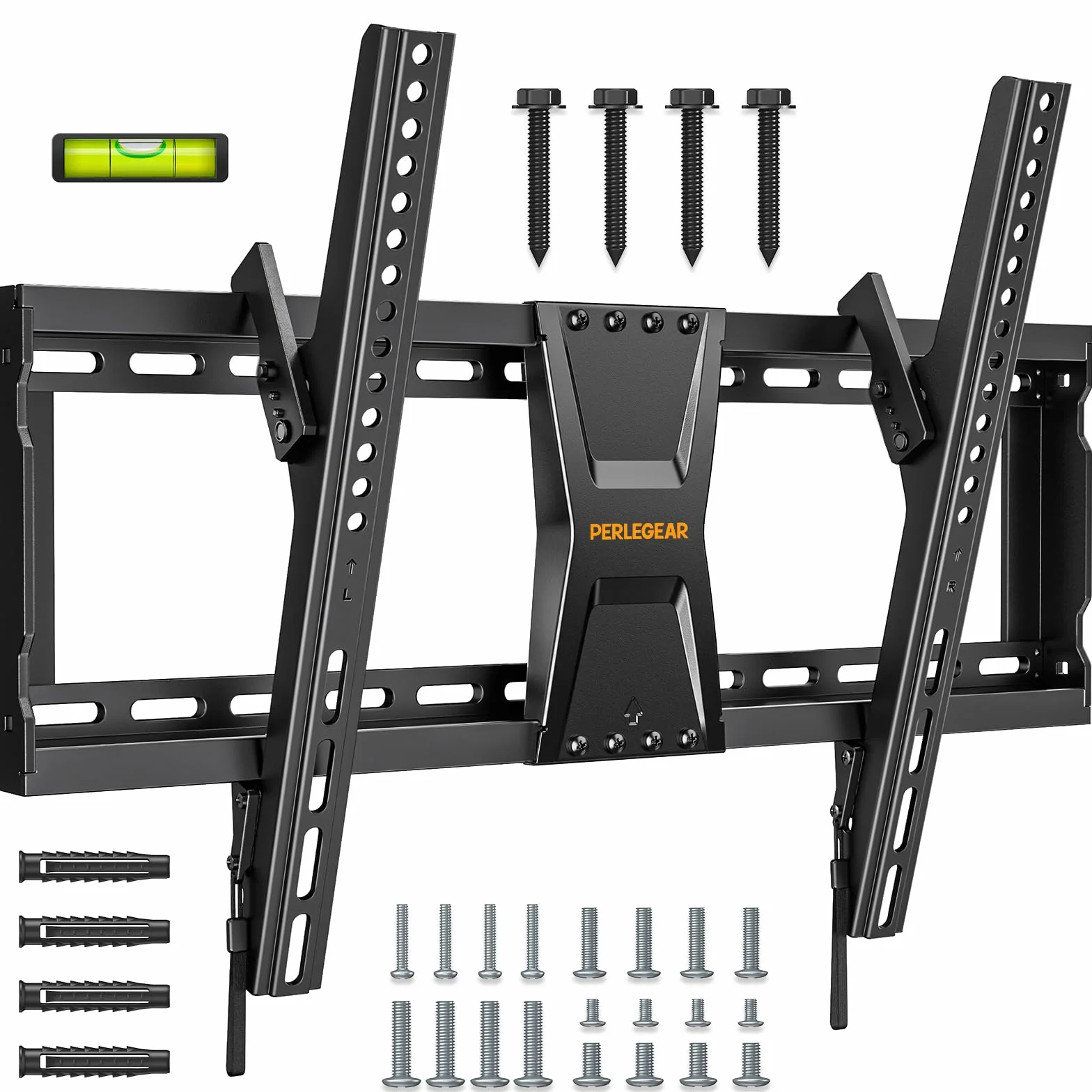Perlegear TV Wandhalterung Neigbar für 37-82 Zoll Flach- und Curved-Fernseher (bis 60 kg, VESA 600x400mm) – Universelle TV Halterung mit Verstellbaren Zugschnüren, Model PGLT5