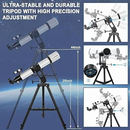 Telescope für Erwachsene Astronomie, 90mm Öffnung 700mm Refraktor-Teleskope für Erwachsene Anfänger Kinder mit hoher Präzision Anpassung, Ultra-stabilen Vertisteel AZ Mount Base Stativ