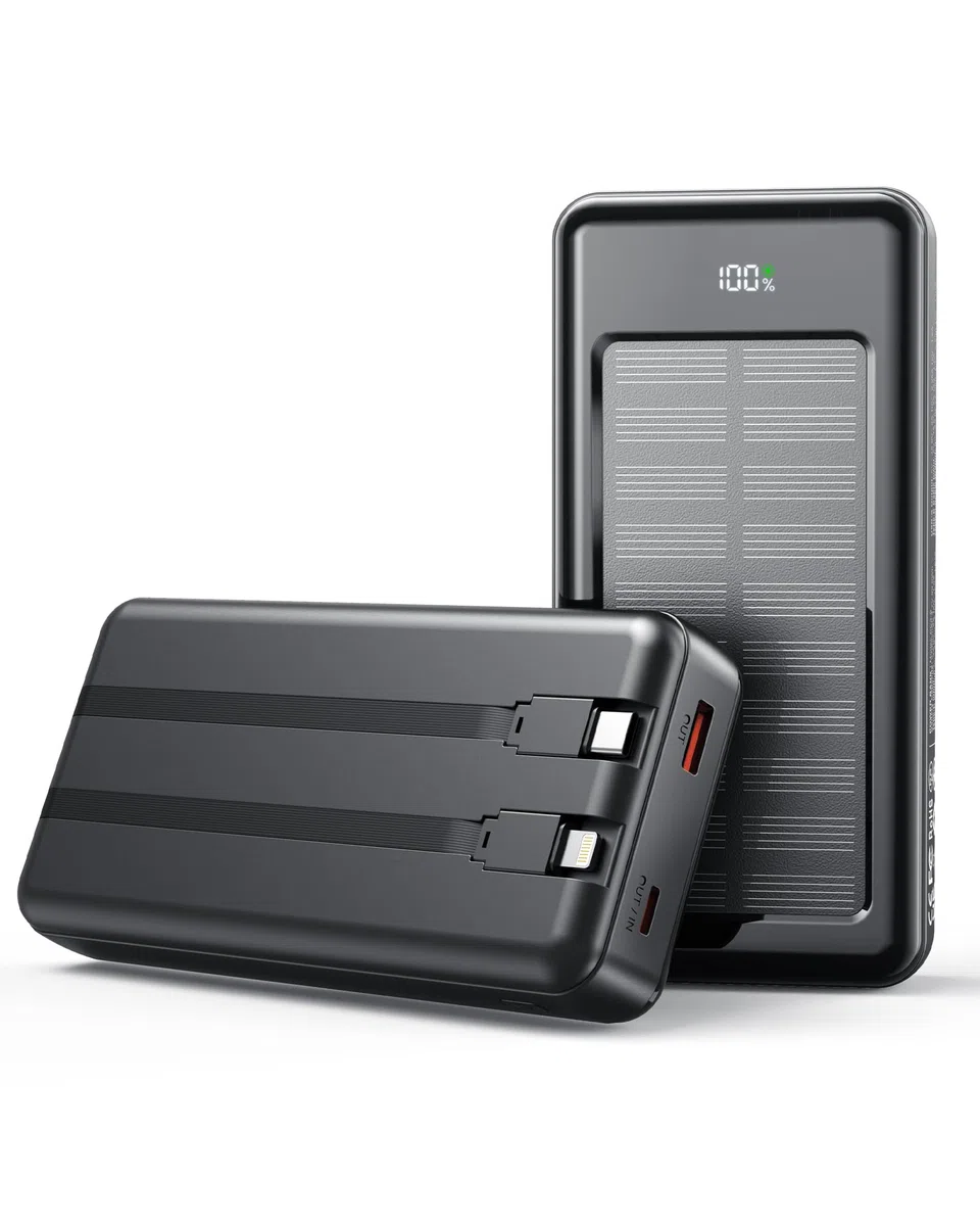 Solar Powerbank 27000mAh, Power Bank mit 2 Kabeln, 22,5W Schnelllade Powerbank Tragbares Ladegerät geeignet für Smartphones