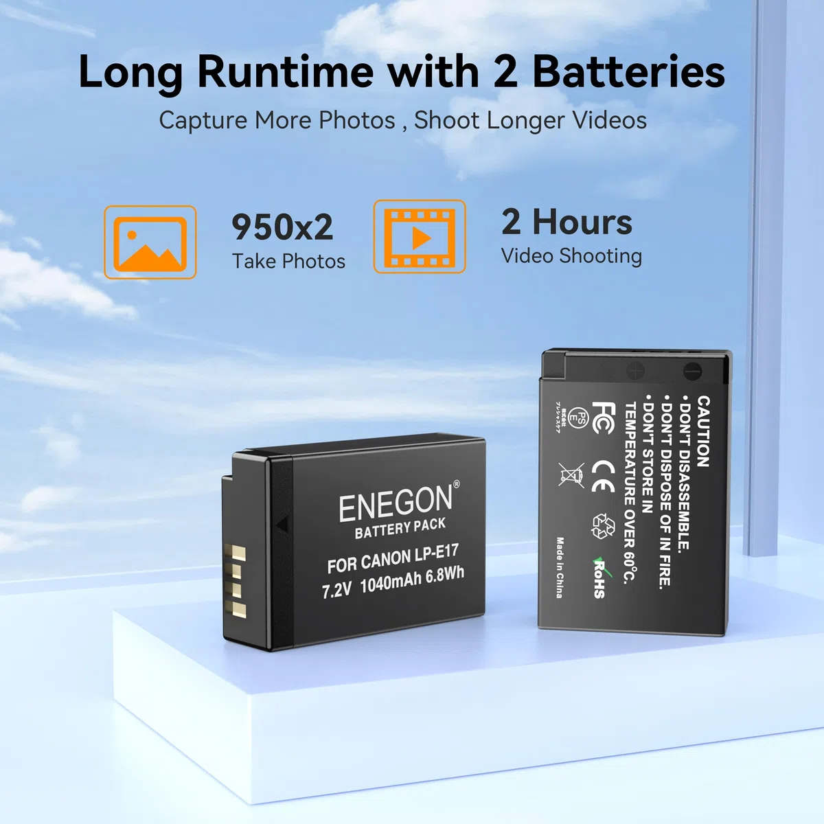 ENEGON 2 X LP-E17 1040mAh Batterien (ohne Kapazitätsverfälschung) + zweifach LCD-Ladegerät mit Doppel-Eingang, kompatibel mit Canon EOS R10/R8/RP/R50/R100/M3/M5/M6/200D/250D/750D/760D/800D/850D