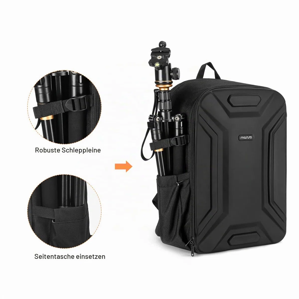 MOSISO Kamerarucksack Wasserdicht, Fotorucksack Groß mit 15,6 Zoll Laptophülle, Kamera Rucksack mit Stativhalter, Camera Backpack, kamerarucksäcke für Drohnen, Spiegelreflexkameras, Schwarz
