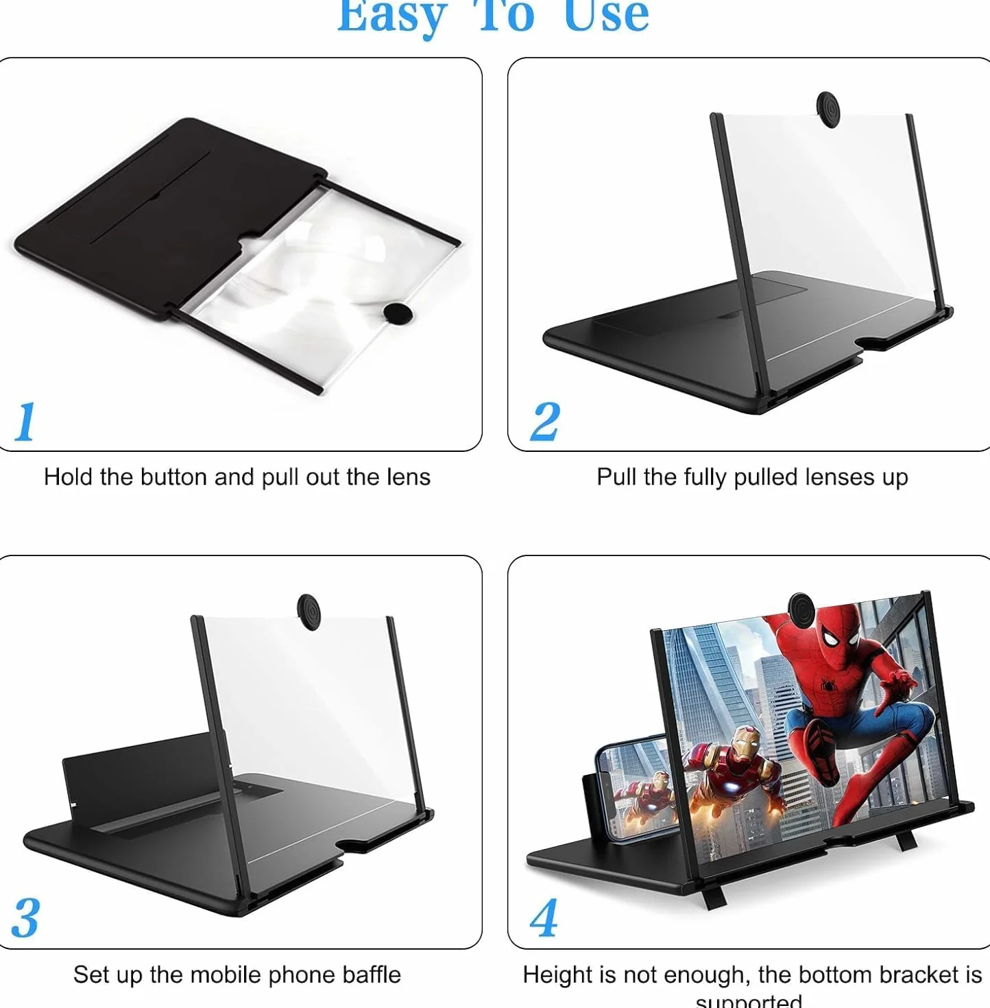 Handy Lupe 18 Zoll, Bildschirmlupe Handy, für 3D Bildschirm Vergrößerungsglas für das Ansehen von Filmvideos, für alle Smartphones