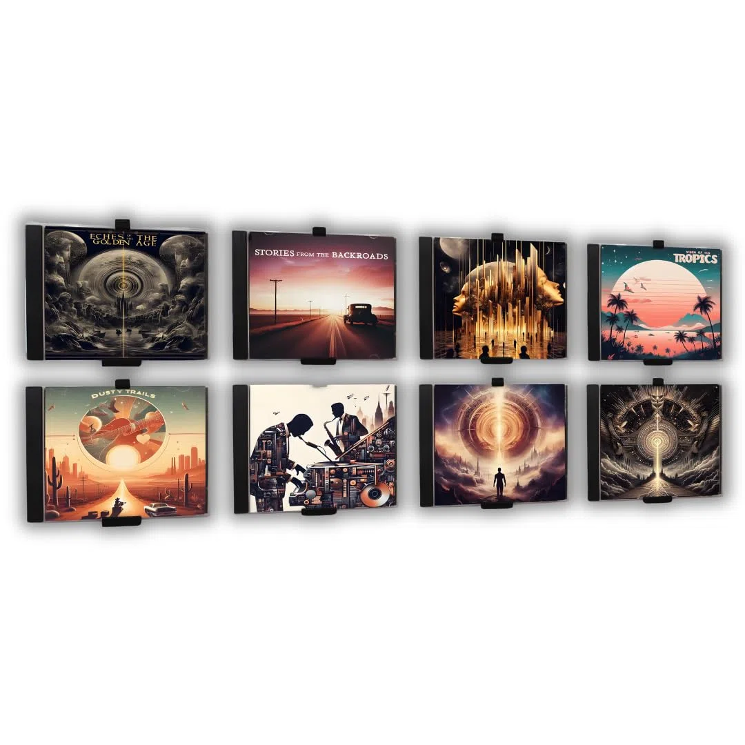 Wandhalterung | Minimalistischer, Retro Halter für 8 CDs | Regal, Deko Wand, Halterung | Selbstklebend, Ohne Bohren | Aufbewahrung (8, Schwarz)