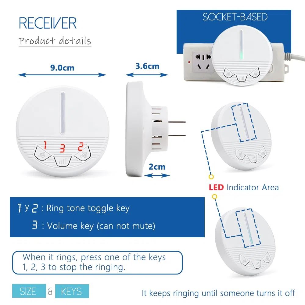 Wireless Caregiver Pager Call Button Personal Alert Pager Smart Nurse Call System für Home/Patients/Elderly/ Seniors (C)