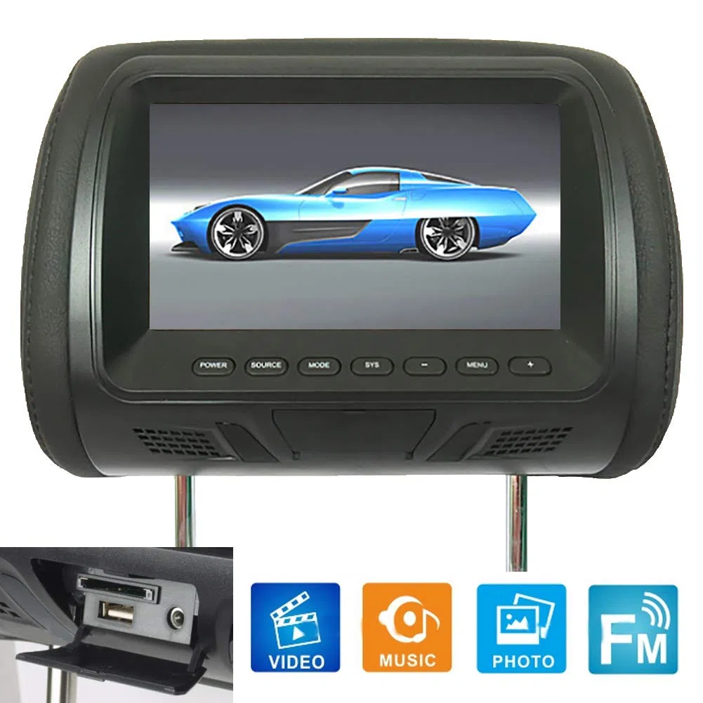 17,8 cm (7 Zoll) LCD-Bildschirm, Auto-Kopfstützen-Monitor mit USB-Anschluss, TF-Kartenschlitz, Multimedia-Unterhaltungs-Display-Bildschirme, unterstützt Foto/HD-Video/Musik/Radio, Schwarz