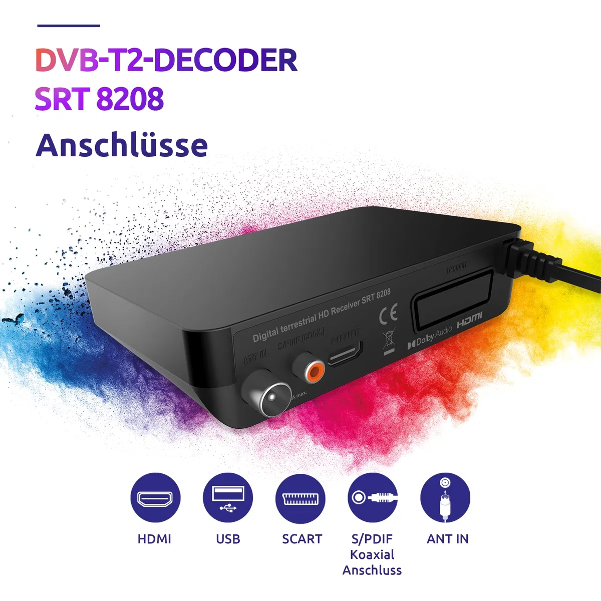 STRONG SRT8208 DVB-T2 DVB-T2 - Unterstützt HEVC265 - TV-Receiver/Tuner mit Recorder Funktion (HDMI, Scart, USB, Dolby Digital Plus) - Schwarz
