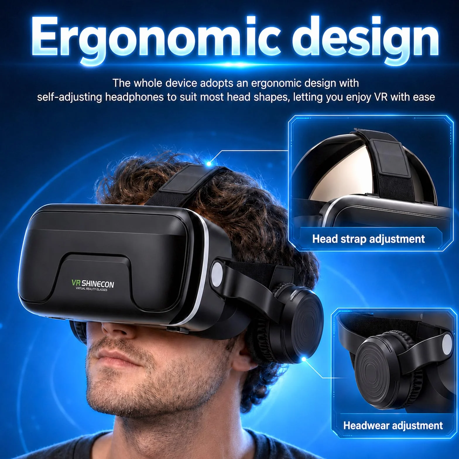VR Brille Handy 3D,Mit Kopfhörern,Hd-Anti-Blaulicht-Linsen,Angenehm Zu Tragen Und Schützt Die Augen,Kompatibel Mit Smartphones iPhone&Android (4,7–7,2"),Virtual Reality 3D Headset Für Gaming,Filme