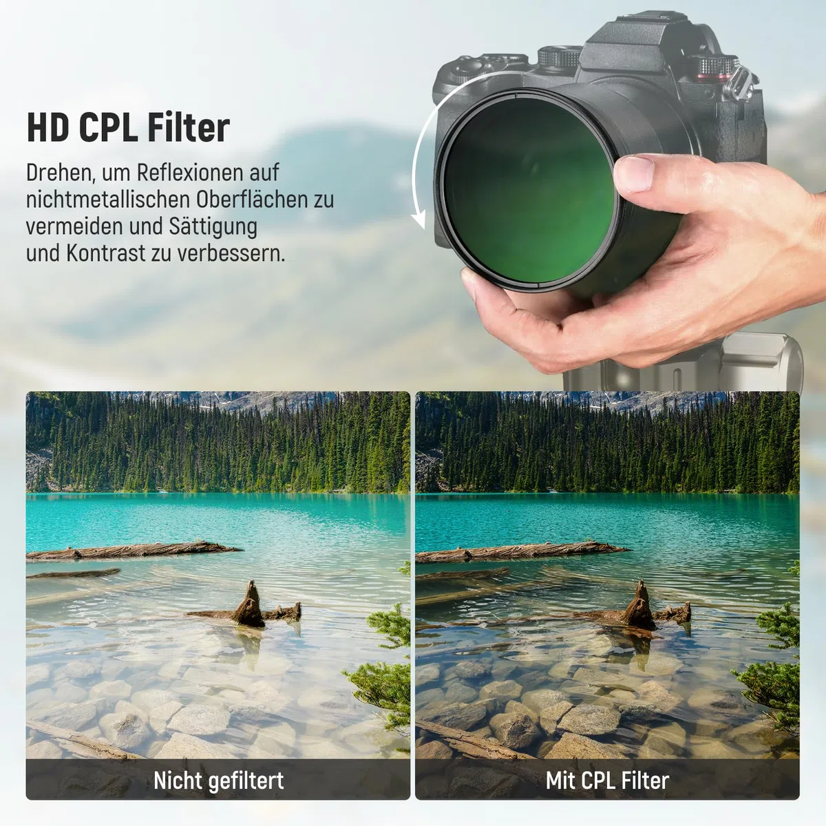 NEEWER 67mm CPL Filter mit Objektivdeckel, mehrfach beständiger, nanobeschichteter Zirkularer Polarisationsfilter mit optischem HD Glas für Kameraobjektive, Polfilter reduziert Reflexionen Blendung