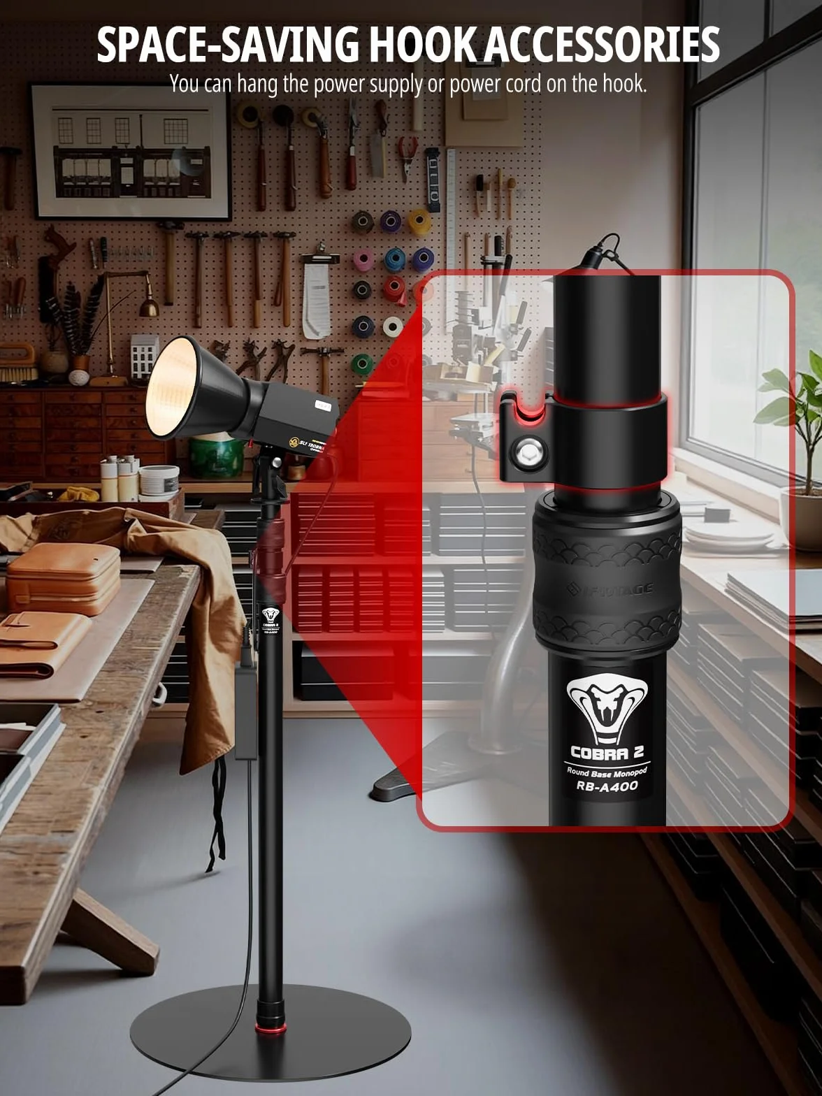 IFOOTAGE Cobra 2 RB-A400 Professionelles Kamera-Aluminium-Einbeinstativ,Studio-Einbeinstativ,gewichteter Basis und Einstellbarer Höhe, Bodenständer,Light Stand,Sockeldurchmesser:2Pcs/ 40cm