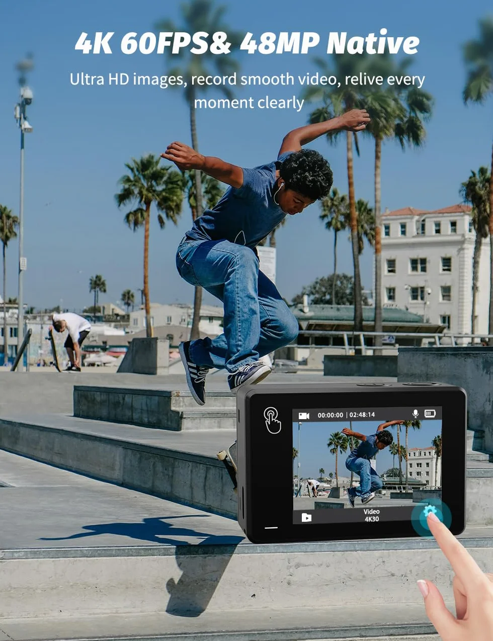 Apexcam X80Pro Action Cam 4K60FPS 64MP Doppelbildschirme EIS Stabilisierung WiFi Sportkamera Unterwasserkamera 40m Wasserdicht 8X Zoom Fernbedienung 2x1350mAh Akkus Zubehör-Set