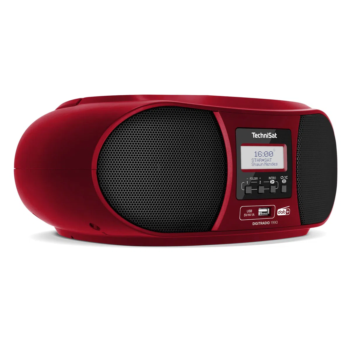 TechniSat DIGITRADIO 1990 - Stereo-Boombox mit DAB+/UKW-Radio und CD-Player (Bluetooth-Audiostreaming, Kopfhöreranschluss, USB, AUX in, Ladefunktion, Uhr, 2 x 1,5 Watt Ausgangsleistung) rot