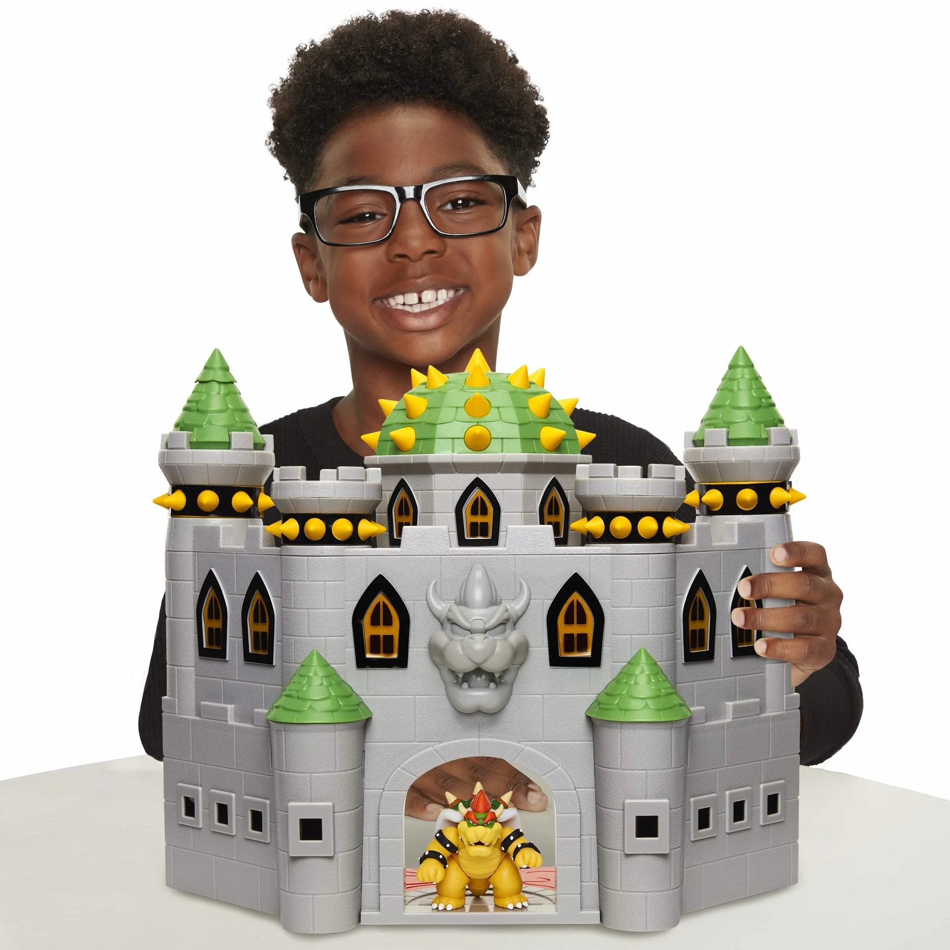 Jakks Pacific Nintendo Super Mario Deluxe Bowser's Castle-Spielset mit 6 cm großer, exklusiver, beweglicher Bowser-Actionfigur, interaktives Spielset mit authentischen In-Game-Sounds