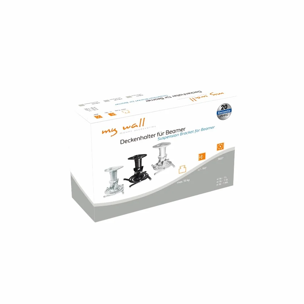 mywall H16-1WL Beamer Deckenhalterung (Tragkraft 15kg Deckenabstand: 22,5 cm)