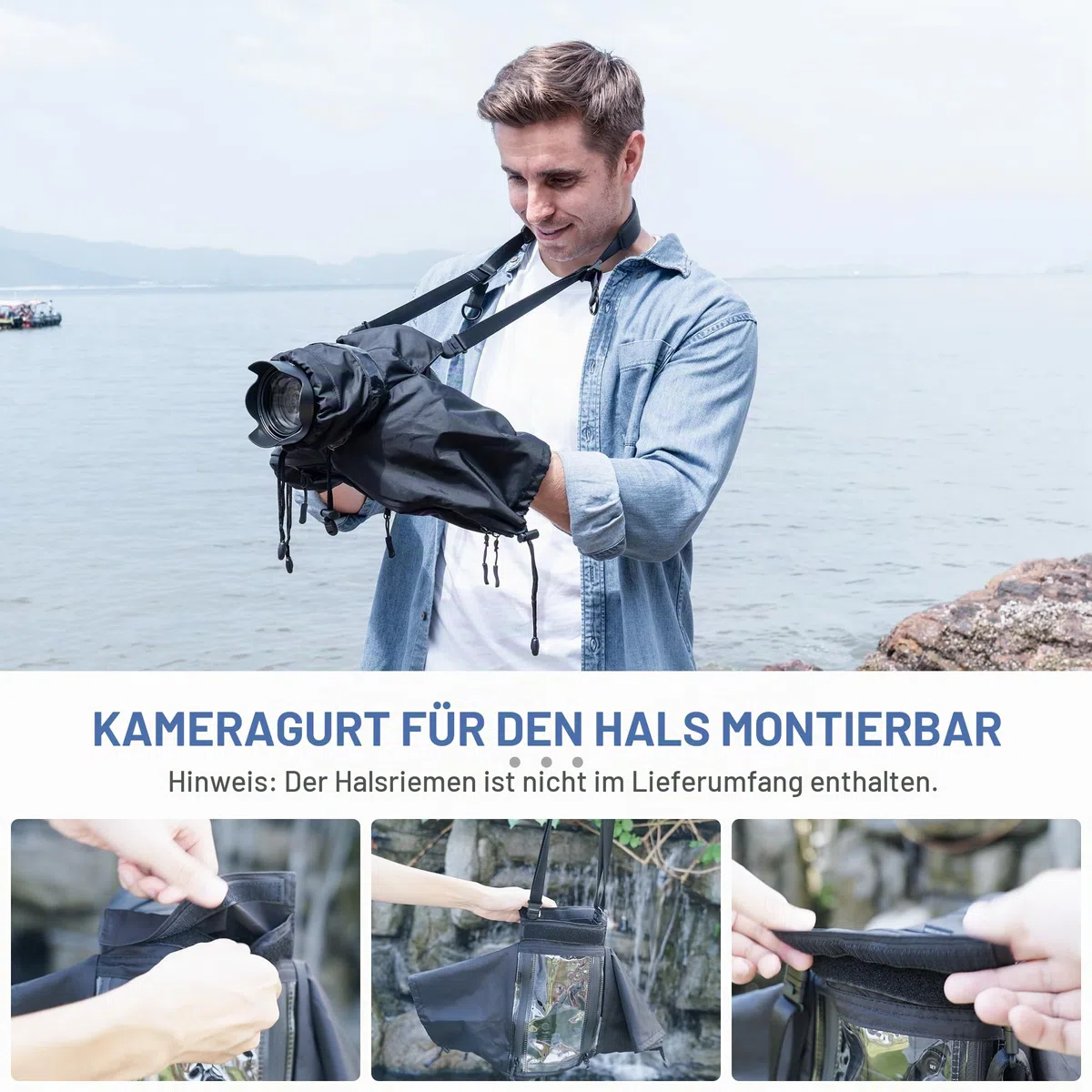 Canon Sony Nikon DSLR Regenschutz - Upgraded Transparent Window Design, Wasserdicht, Schwarz Nylon, Kompatibel mit Kamera + Objektiv bis 180x140x230 mm