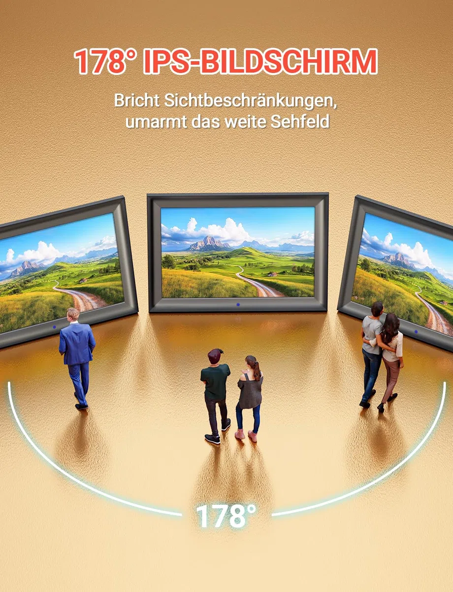 Digitaler Bilderrahmen 10,1 Zoll 1280x800 IPS USB SD-Karte Automatische Drehfunktion Foto Musik Video Player
