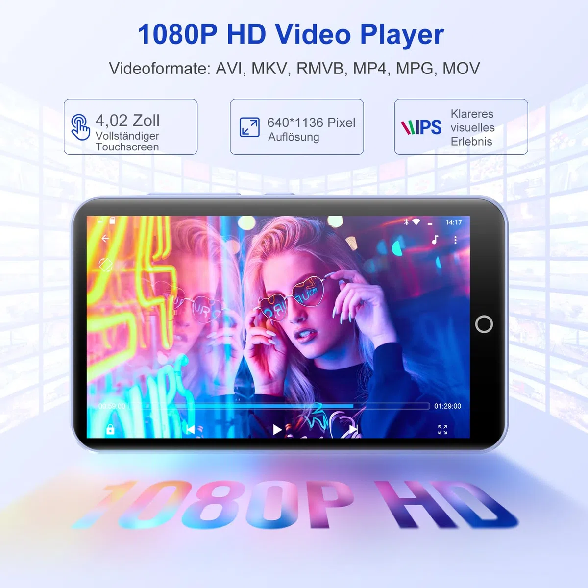 MP3 Player mit Bluetooth WiFi, 80GB MP3-Player mit Kamera, Android MP4 Player mit Spotify, Audible, Amazon Music, Deezer, 4.02" Touchscreen Kinder MP3 Player Musik Player mit Lautsprecher, FM Radio