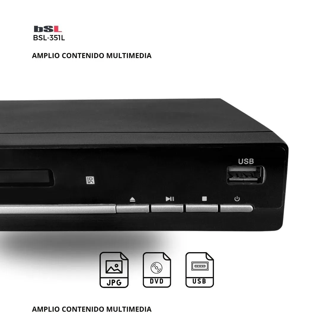 DVD-Player BSL-351L für TV, DVD/CD/MP3 mit USB-Anschluss, Media-Player, Ausgänge: HDMI (Kabel im Lieferumfang enthalten), EUROCONECTOR (SCART) und AV (AV-Kabel im Lieferumfang enthalten