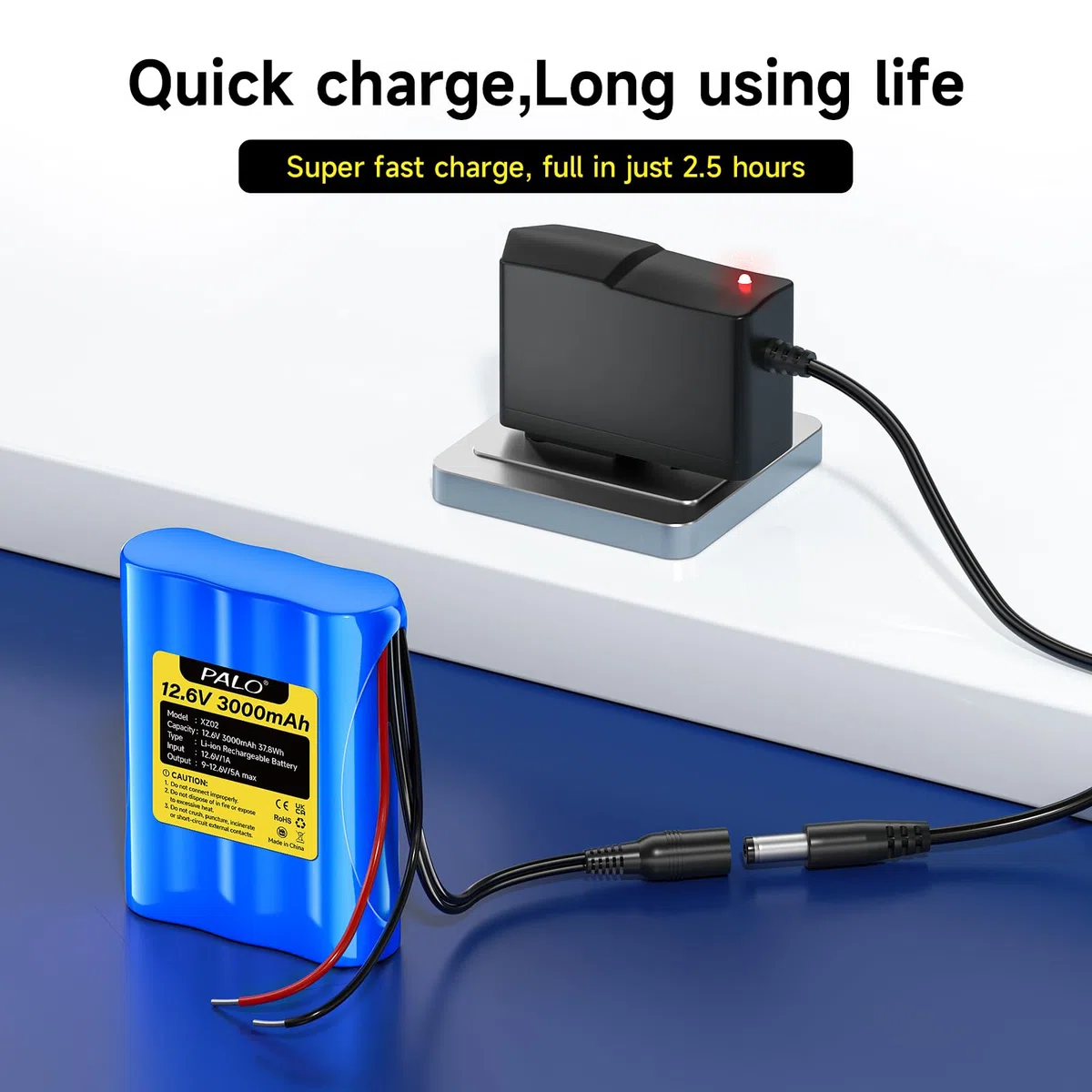 12.6V 3000mAh Lithium-ionen akku mit ladegerät & 2 Verbindungslinie für Solar Panel, Radio, Kameras, Camcorder, Elektronische Orgel, DIY Leselampe, Teleskopen, Sonar, Signalwerkzeug
