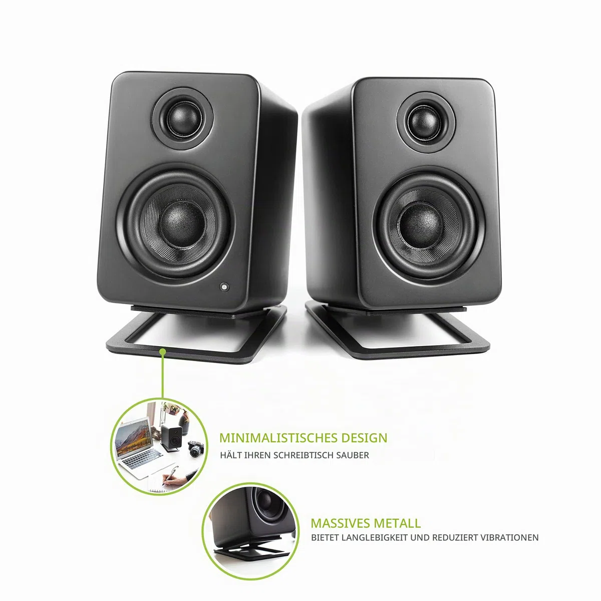 Kanto S2 Tilted Desktop Speaker Stands for Small Speakers & Compact 2”-3” Studio Monitors | Supports 2.72 kg | Damping Foam Padding | Pair | Black