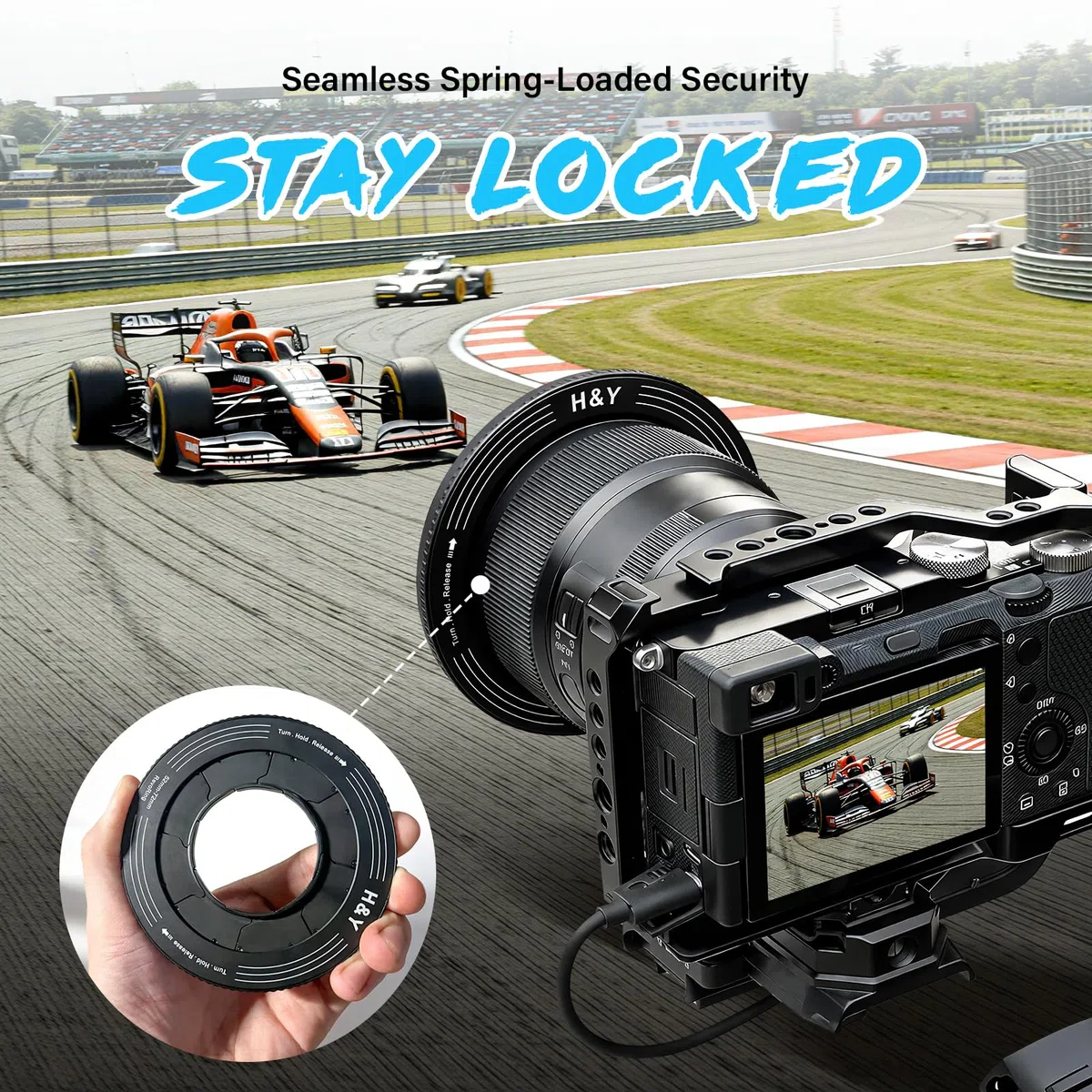H&Y RevoRing Verstellbarer Step-Up-Ring 52–72 mm auf 77 mm, Variabler Objektivfilter-Adapterring, universelles Step-Up-System passend für 52, 55, 58, 62, 67 und 72 mm, Schwarz