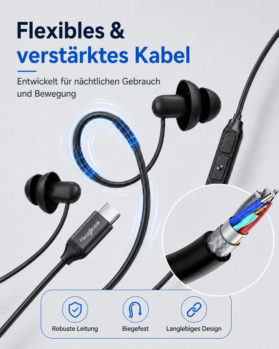 Hearprotek 2 Paar USB c-Schlaf-Ohrhörer, Kopfhörer mit Mikrofon-Silikon-Geräuschisolierung Typ c-Ohrhörer für Android-Telefone, ideal zum Schlafen, Entspannung, Schnarchen