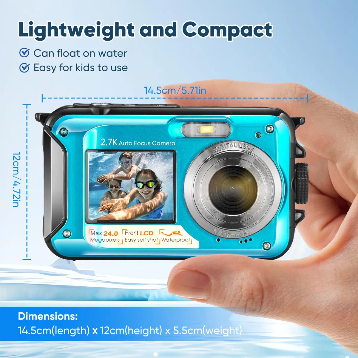 Unterwasserkamera, Full HD 2.7K 24MP wasserdichte Digitalkamera, 10FT wasserdichte Kompaktkamera,16X Digitalzoom Autofocus, Anti-Shake Digitalkamera für Kinder Teenager Anfänger