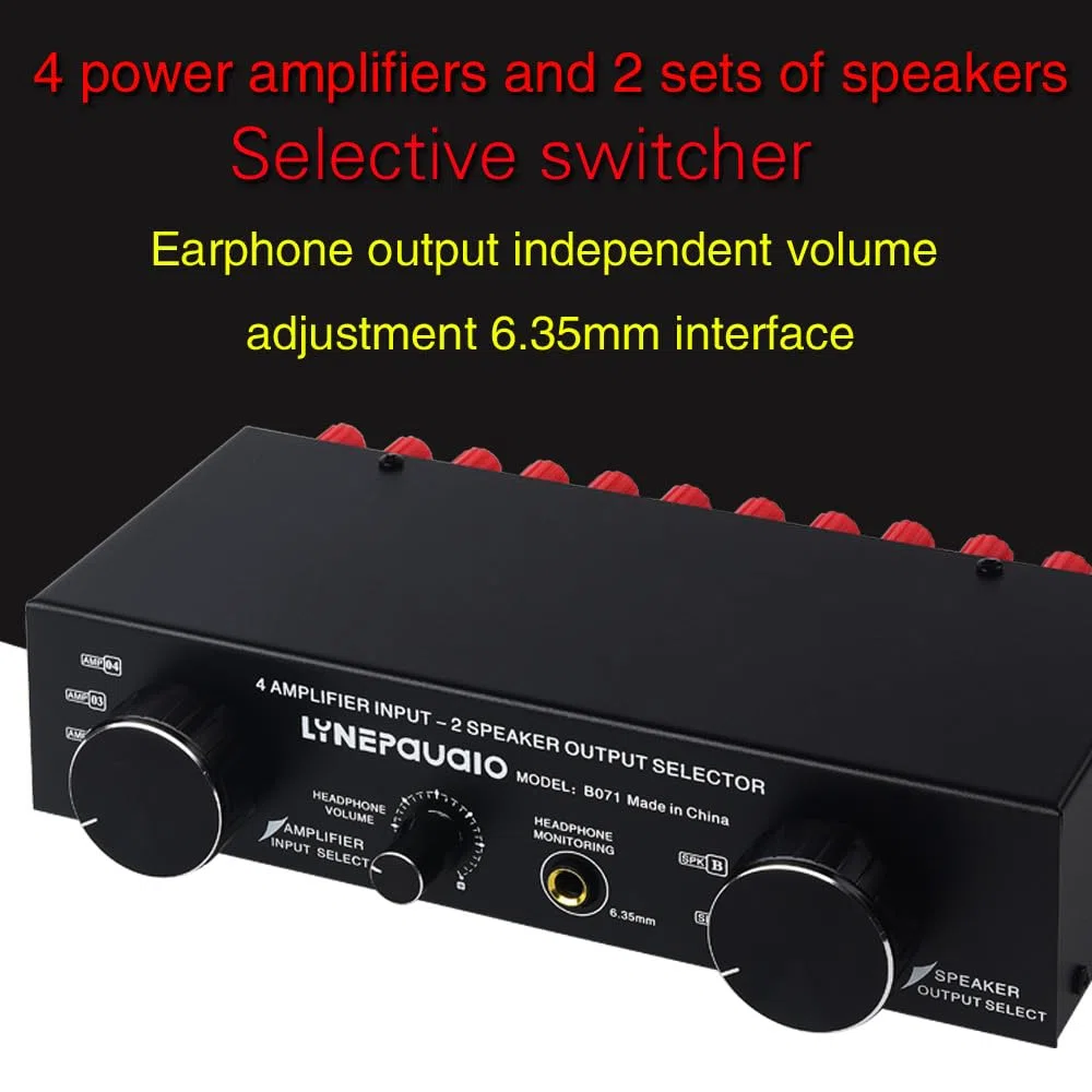 POENVFPO Lautsprecher-Wahlschalter, 4 Eingänge, 2 Ausgänge oder 2 Eingänge, 4 Ausgänge, Verstärker-Umschalter, 300 W Pro Kanal mit Metallgehäuse für Stereo-Kopfhörerausgang
