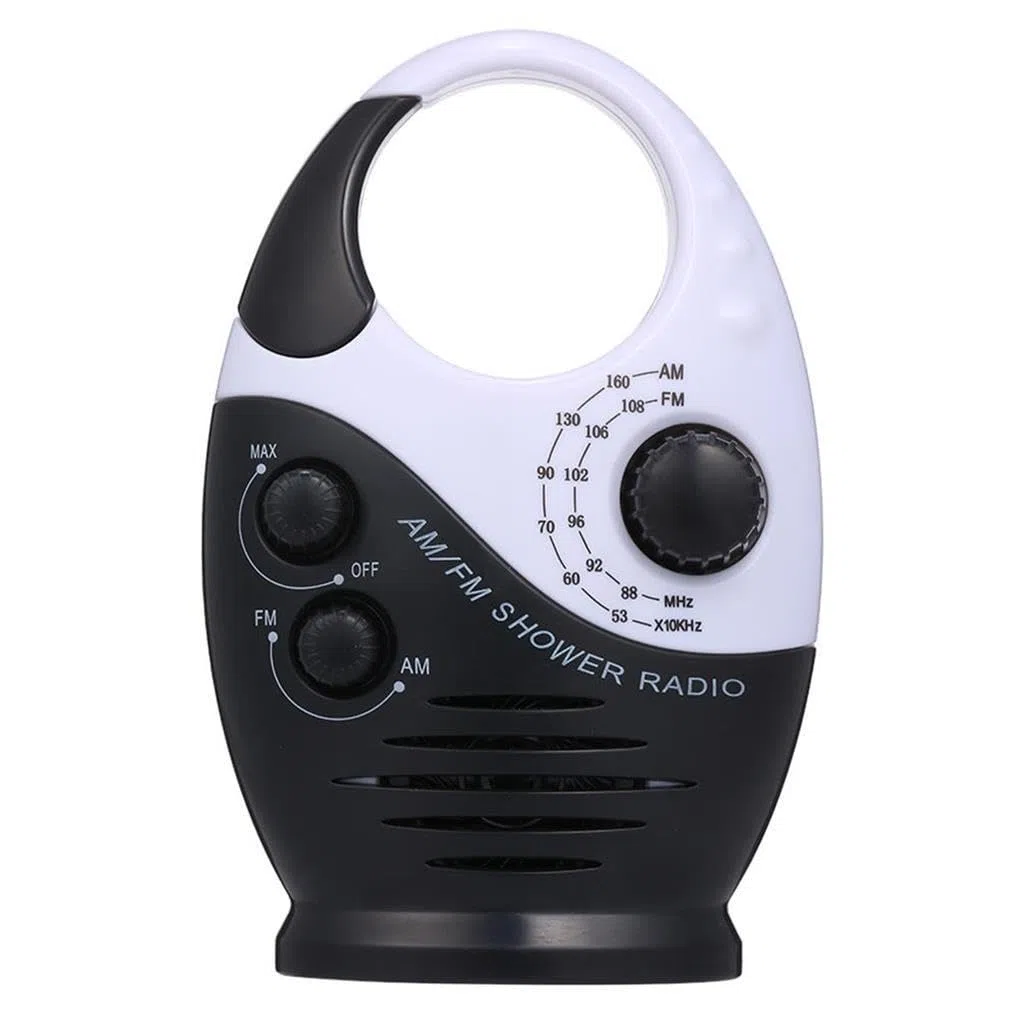 Duschradio, tragbar, zum Aufhängen, wasserdicht, Lautstärke verstellbar, Knopfsteuerung, für Zuhause, Badezimmer, Toilette, Baderadios, Lautsprecher, Schwarz