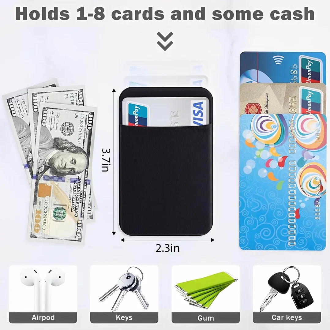 JEYORZY 2 pcs Handy-Kartenhalter, selbstklebend für die Rückseite des Handys Perfekt für Auswei und Kreditkarten jeglicher Art Einfach auf die Brieftasche aufkleben, Kompatibel mit Smartphone, Schwarz