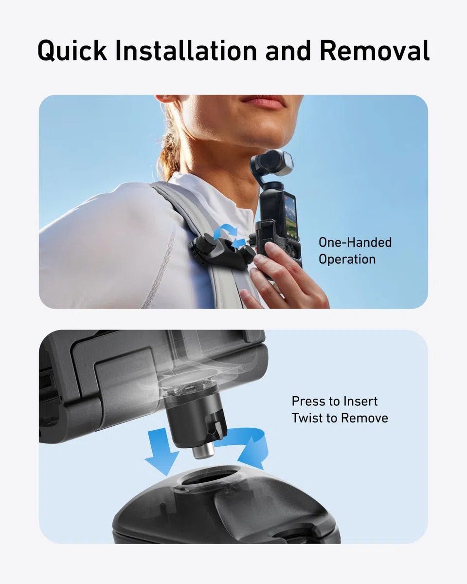 TELESIN Rucksackhalterung für DJI Osmo Pocket 4 3, Schnellverschluss Halterung mit Doppelverriegelung, Anti-Rutsch-Silikon-Pad, Kratzfest, Passt auf die meisten Rucksackgurte, Pocket 4 3 POV-Zubehör