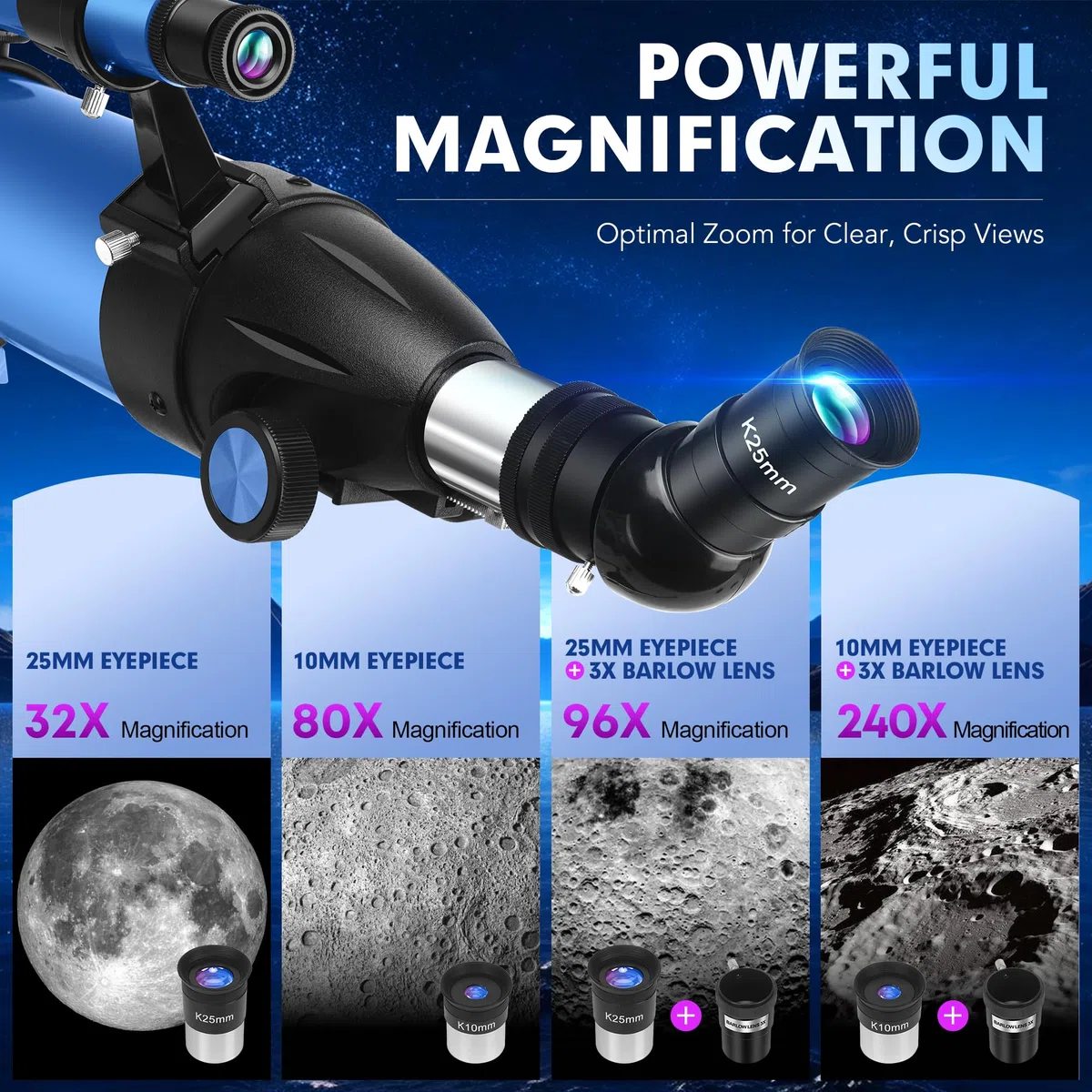MEEZAA Teleskop, Teleskop Astronomie Profi für Erwachsene, 90mm Blende 800mm AZ Mount Astronomisches Refraktor Teleskope für Kinder Anfänger mit Stativ, Telefon Adapter, Tragetasche und Mondfilter