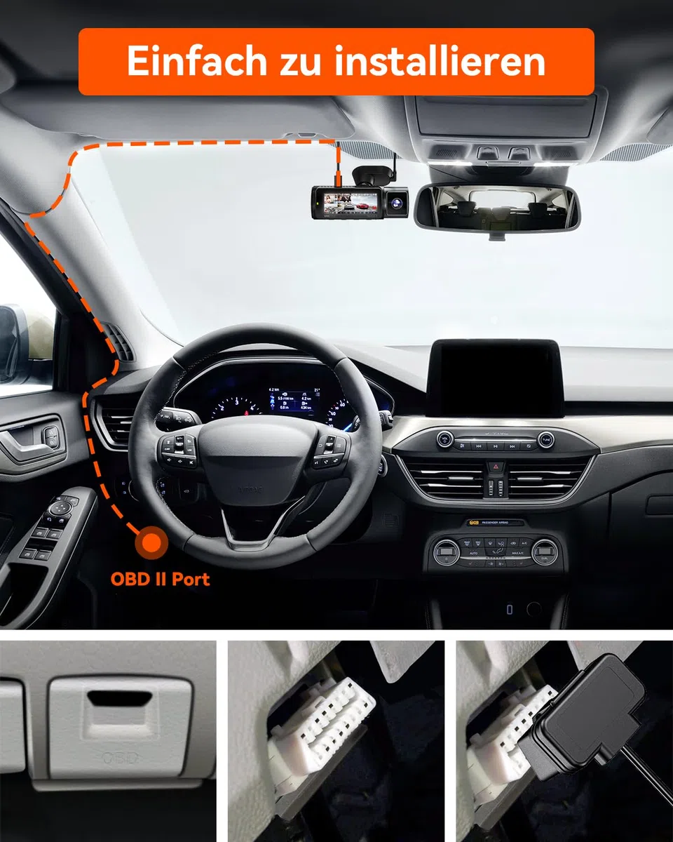 VANTRUE USB C Display OBD Hardwire mit 3 Stufen für alle Vantrue Dash Cam Halterung, Niederspannungsschutz 11.6V/12V/12.4V, 23.6V/24V/24.4V, 24 Std. Parküberwachung, 3 Meter Lang (VP04)