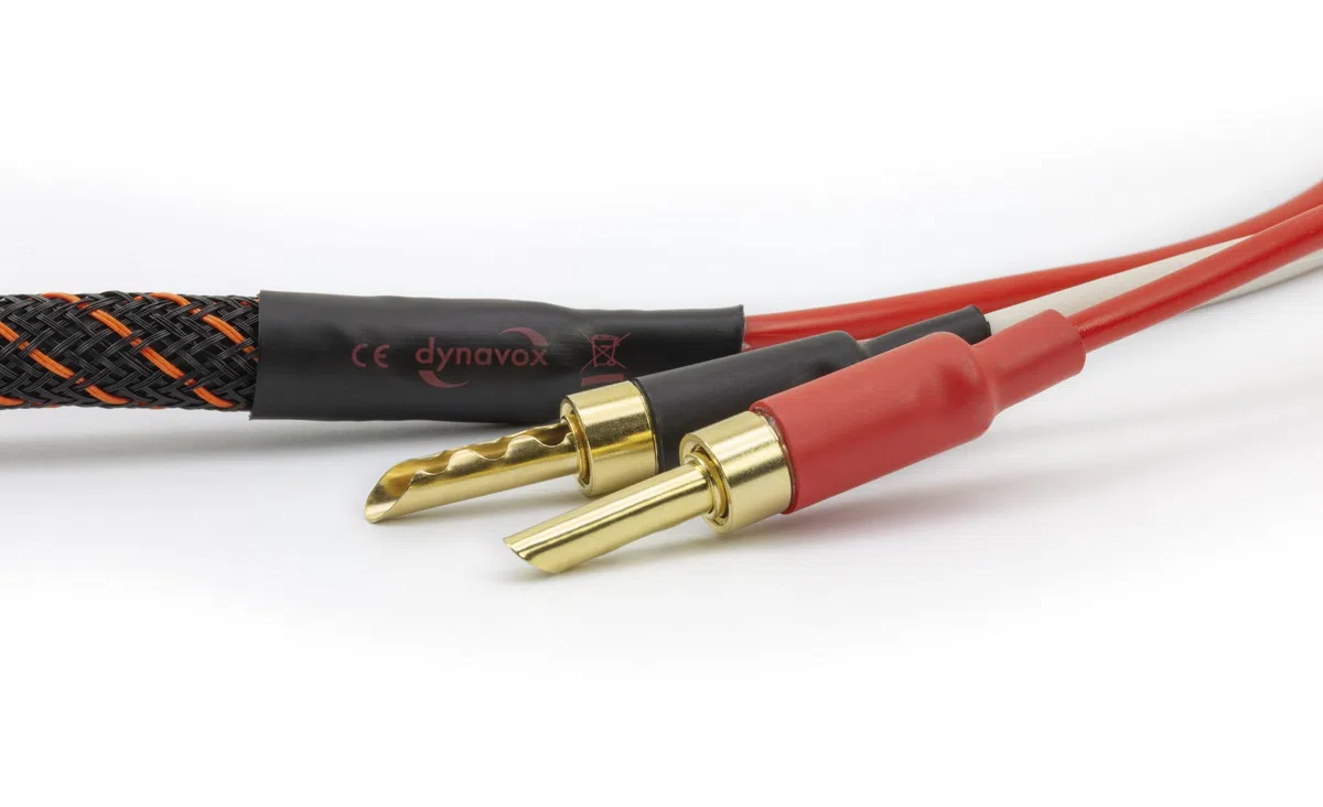 Dynavox Perfect Sound Flex Lautsprecherkabel, konfektioniert, extrem flexibel, HiFi Kabel mit vergoldeten Bananenhohlsteckern, verlustfreie Signalübertragung, hochreines OFC-Kupfer, Paar, Länge 2m