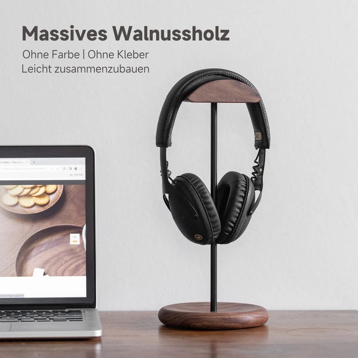muso wood Headset Halterung Tisch Kopfhörer Ständer aus Walnussholz und Aluminium, stabiler Kopfhörerständer aus Holz, nachhaltiger Headset Ständer, Gaming Kopfhörer Halterung Halter